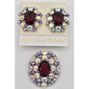 Fifth Avenue Collection Vintage Crystal Clip On Earrings Pin Brooch Set BinBI